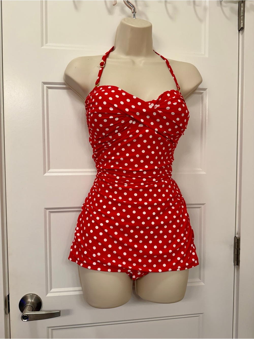 NWT Ann Taylor Red White Polka Dot One-Piece Swimsuit Dress- Sz L